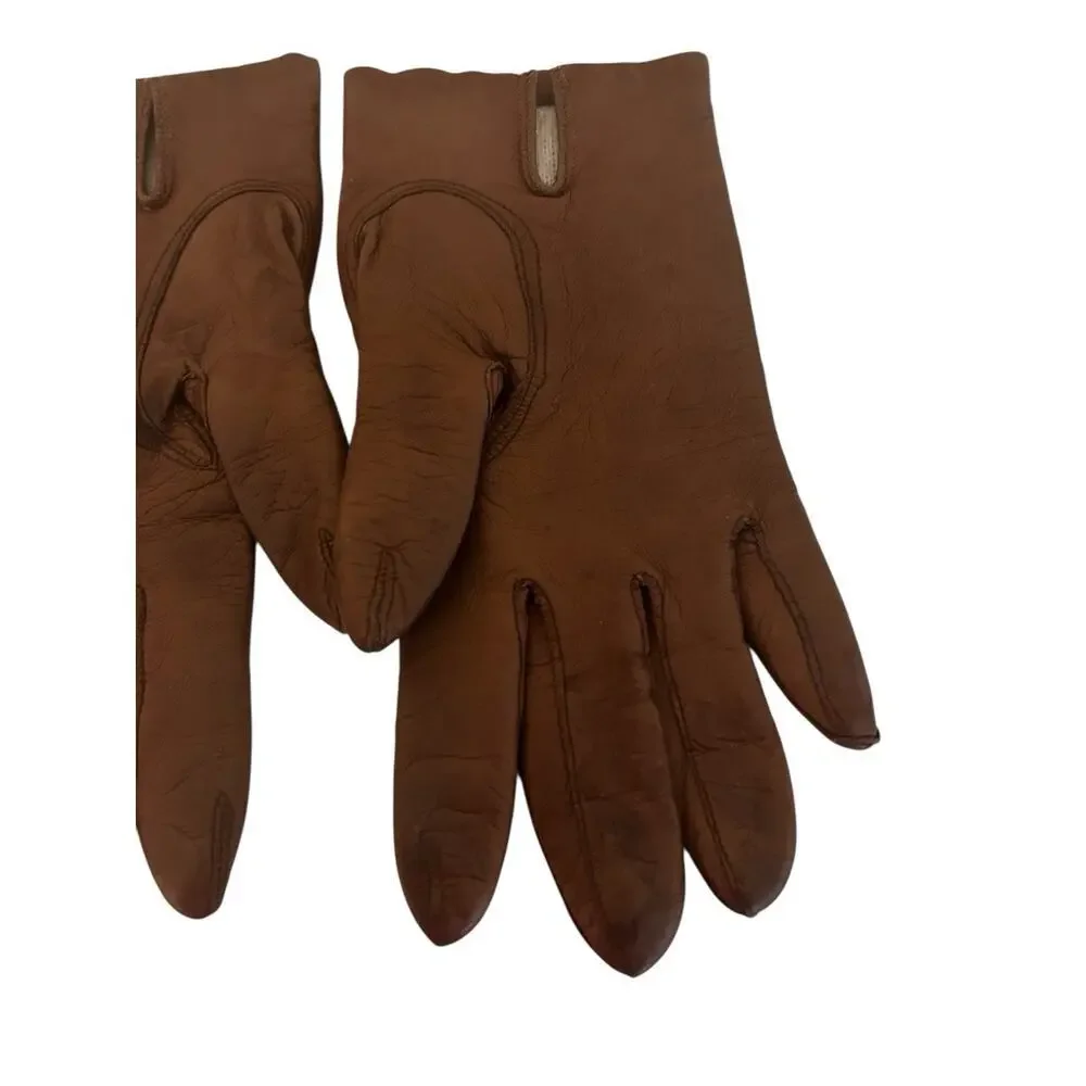 Vintage Unbranded Ivory Sz. 6.5 & Brown Sz. 6.5 Leather Gloves Made In Italy